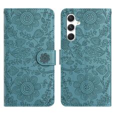 Per Samsung Galaxy S24 5G Custodia in pelle con motivo floreale in rilievo (verde scuro)