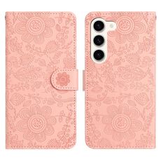Per Samsung Galaxy S23+ 5G Custodia in pelle con motivo floreale in rilievo (rosa)