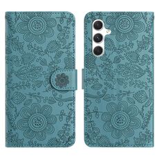 Per Samsung Galaxy S23 FE 5G Custodia in pelle con motivo floreale in rilievo (verde scuro)