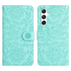 Per Samsung Galaxy S23 FE 5G Custodia in pelle con motivo floreale in rilievo (verde chiaro)