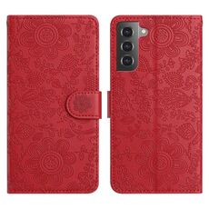 Per Samsung Galaxy S22+ 5G Custodia in pelle con motivo floreale in rilievo (rosso)