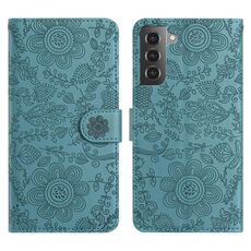Per Samsung Galaxy S22+ 5G Custodia in pelle con motivo floreale in rilievo (verde scuro)