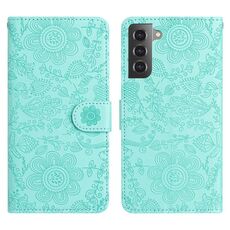Per Samsung Galaxy S22+ 5G Custodia in pelle con motivo floreale in rilievo (verde chiaro)