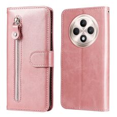 Per OPPO Reno12 F 4G Custodia per telefono in pelle con cerniera e texture di vitello alla moda (oro rosa)