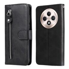 Per OPPO Reno12 F 4G Custodia per telefono in pelle con cerniera e texture di vitello alla moda (nero)