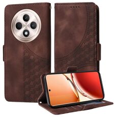 Per OPPO Reno12 F 4G Custodia in pelle con motivo a rombi in rilievo e stelle (marrone)