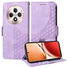 Per OPPO Reno12 F 4G Custodia per telefono in pelle con motivo a rombi e stelle in rilievo (viola)