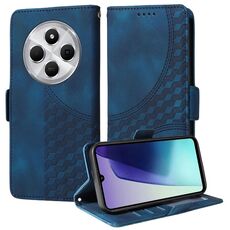 Per Redmi 14C 4G Custodia per telefono in pelle con motivo a rombi e stelle in rilievo (blu)