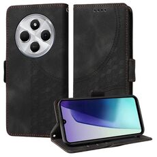 Per Redmi 14C 4G Custodia per telefono in pelle con motivo a rombi e stelle in rilievo (nero)