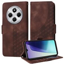 Per Redmi 14C 4G Custodia per telefono in pelle con motivo a rombi in rilievo e stelle (marrone)
