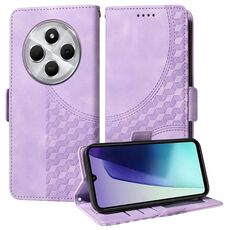Per Redmi 14C 4G Custodia per telefono in pelle con motivo a rombi in rilievo e stelle (viola)