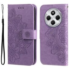Per Redmi 14C 4G Custodia in pelle con stampa a fiori a sette petali (viola chiaro)