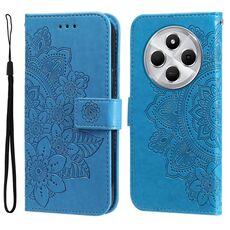 Per Redmi 14C 4G Custodia in pelle con stampa a fiori a sette petali (blu)