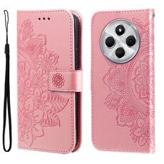 Per Redmi 14C 4G Custodia in pelle con stampa a fiori a sette petali (oro rosa)