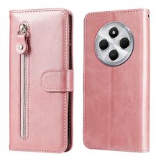 Per Redmi 14C 4G Custodia per telefono in pelle con cerniera e texture in vitello alla moda (oro rosa)