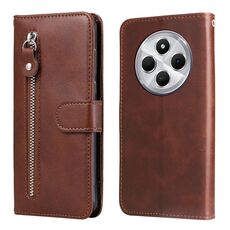 Per Redmi 14C 4G Custodia per telefono in pelle con cerniera e texture di vitello alla moda (marrone)