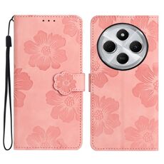 Per Redmi 14C 4G Custodia in pelle con motivo a rilievo floreale (rosa)