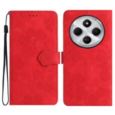 Per Redmi 14C 4G Custodia in pelle con motivo a rilievo floreale (rosso)