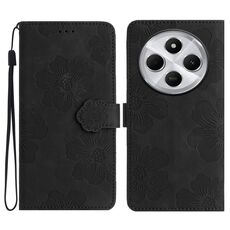 Per Redmi 14C 4G Custodia in pelle con motivo a rilievo floreale (nero)