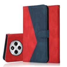 Per Redmi 14C 4G Custodia per telefono in pelle con cuciture bicolore (rosso blu)