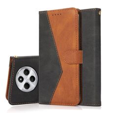 Per Redmi 14C 4G Custodia per telefono in pelle con cuciture bicolore (nero marrone)