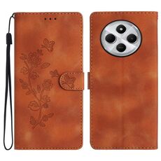 Per Redmi 14C 4G Custodia in pelle con motivo a farfalla e fiore (marrone)