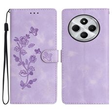 Per Redmi 14C 4G Custodia in pelle con motivo a farfalla e fiore (viola)