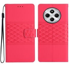 Per Redmi 14C 4G Custodia in pelle con effetto pelle goffrata a diamante (rosso)