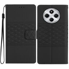 Per Redmi 14C 4G Custodia in pelle con effetto pelle goffrata a diamante (nero)