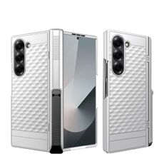 Per Samsung Galaxy Z Fold6 Custodia per telefono con cerniera a cubo integrata con supporto a molla (argento)