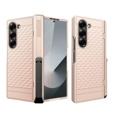 Per Samsung Galaxy Z Fold6 Custodia per telefono con cerniera a cubo integrata con supporto a molla (oro rosa)