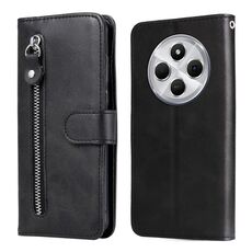 Per Redmi 14C 4G Custodia per telefono in pelle con cerniera e texture di vitello alla moda (nero)