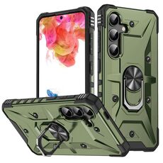 Per Samsung Galaxy S24+ 5G Custodia per telefono con supporto ad anello (verde militare)