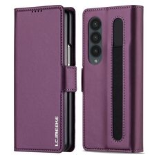 Per Samsung Galaxy Z Fold4 LC.IMEEKE L1 Series Custodia per telefono in PU con trama fine e smerigliata con slot per penna, penna non inclusa (viola)