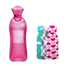 Borsa per l'acqua calda a strisce lunghe in PVC antideflagrante Borsa per l'acqua calda in gomma Scaldaletto invernale per ragazze, colore: 500 ml Rosa + copertura casuale