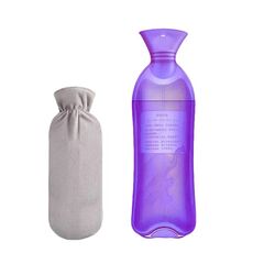 Borsa per l'acqua calda a strisce lunghe Borsa per l'acqua calda in gomma antideflagrante in PVC Scaldaletto invernale per ragazze, colore: 1000 ml Copertura viola + grigio