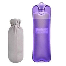 Borsa per l'acqua calda a strisce lunghe Borsa per l'acqua calda in gomma antideflagrante in PVC Scaldaletto invernale per ragazze, colore: 2000 ml Copertura viola + grigio