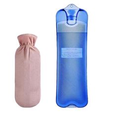 Borsa per l'acqua calda a strisce lunghe Borsa per l'acqua calda in gomma antideflagrante in PVC Scaldaletto invernale per ragazze, colore: 2000 ml Copertura blu + rosa