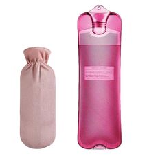 Borsa per l'acqua calda a strisce lunghe in PVC antideflagrante Borsa per l'acqua calda in gomma Scaldaletto invernale per ragazze, colore: 2000 ml Rosa + rivestimento rosa