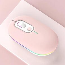 Mouse wireless silenzioso illuminato ricaricabile, stile: 2.4G+Bluetooth rosa