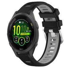 Per Garmin Forerunner 265S 18mm Cinturino sportivo in silicone con fibbia in acciaio bicolore (nero + grigio)