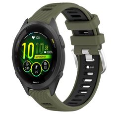 Per Garmin Forerunner 265S Music 18mm Cinturino sportivo in silicone con fibbia in acciaio bicolore (verde militare + nero)