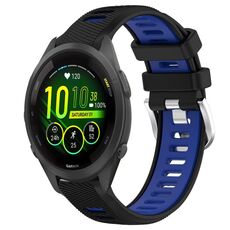 Per Garmin Forerunner 265S Music 18mm Cinturino sportivo in silicone con fibbia in acciaio bicolore (nero + blu)
