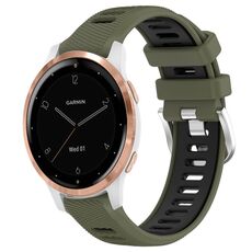 Per cinturino sportivo in silicone con fibbia in acciaio bicolore da 18 mm Garmin Active S (verde militare + nero)