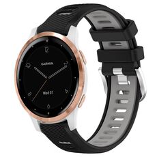 Per cinturino sportivo in silicone con fibbia in acciaio bicolore da 18 mm Garmin Active S (nero + grigio)
