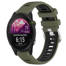 Per Garmin Forerunner 255S 18mm Cinturino sportivo in silicone con fibbia in acciaio bicolore (verde militare + nero)