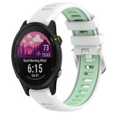 Per Garmin Forerunner 255S Music 18mm Cinturino sportivo in silicone con fibbia in acciaio bicolore (bianco + verde acqua)