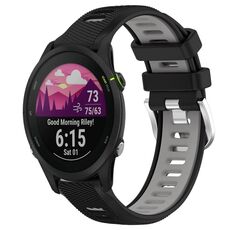 Per Garmin Forerunner 255S Music 18mm Cinturino sportivo in silicone con fibbia in acciaio bicolore (nero + grigio)
