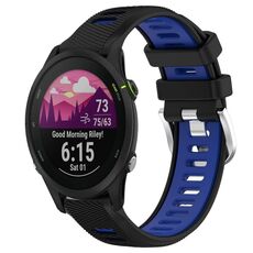 Per Garmin Forerunner 255S Music 18mm Cinturino sportivo in silicone con fibbia in acciaio bicolore (nero + blu)