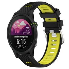 Per Garmin Forerunner 255S Music 18mm Cinturino sportivo in silicone con fibbia in acciaio bicolore (nero + verde lime)